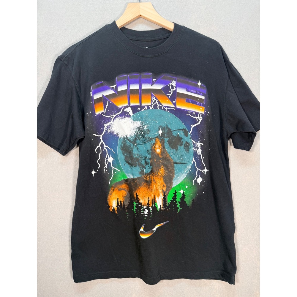 Nike Mens Wolf Moon Graphic T-Shirt Black Heavyweight Cotton Retro Small S